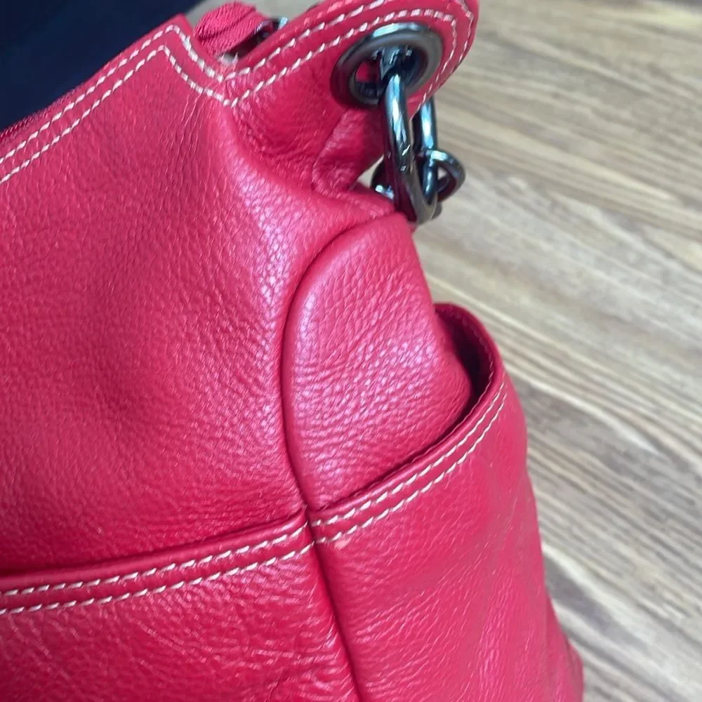 OiOi Diaper Bag Pompeian Red Leather Two Pocket Hobo Quality Made Retails $230